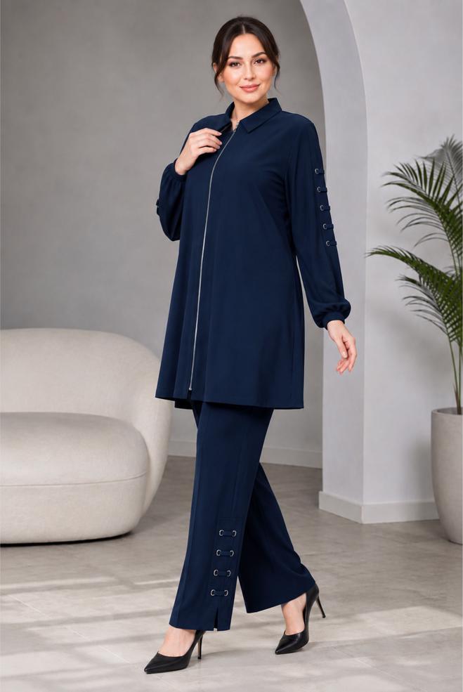 Hijab clothing NAVY BLUE PLUS SIZE MODAL PANTSUIT 21040 - ALVİNA