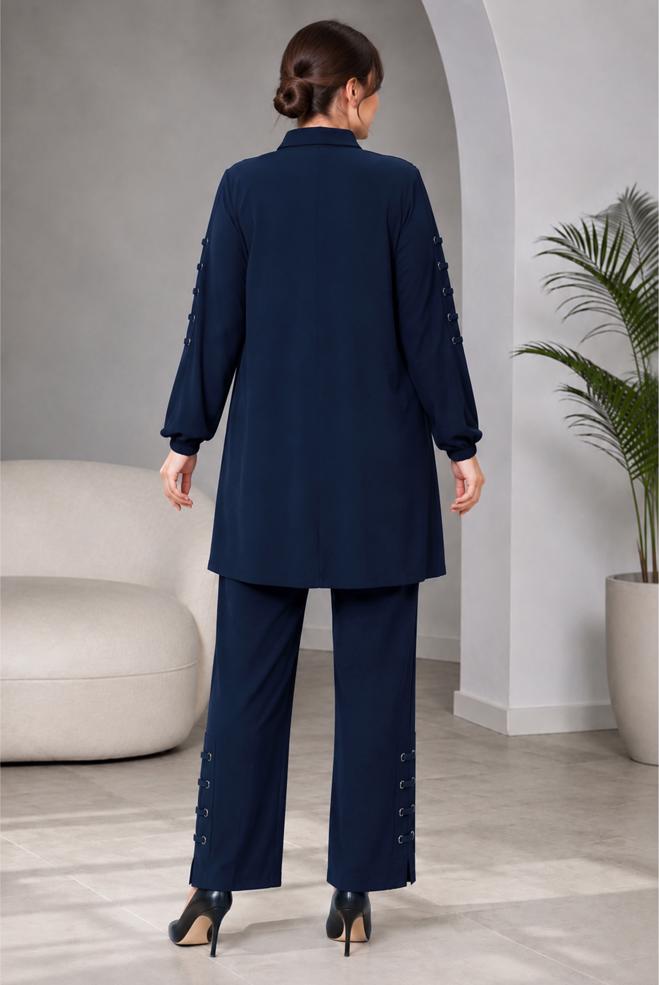 Hijab clothing NAVY BLUE PLUS SIZE MODAL PANTSUIT 21040 - ALVİNA