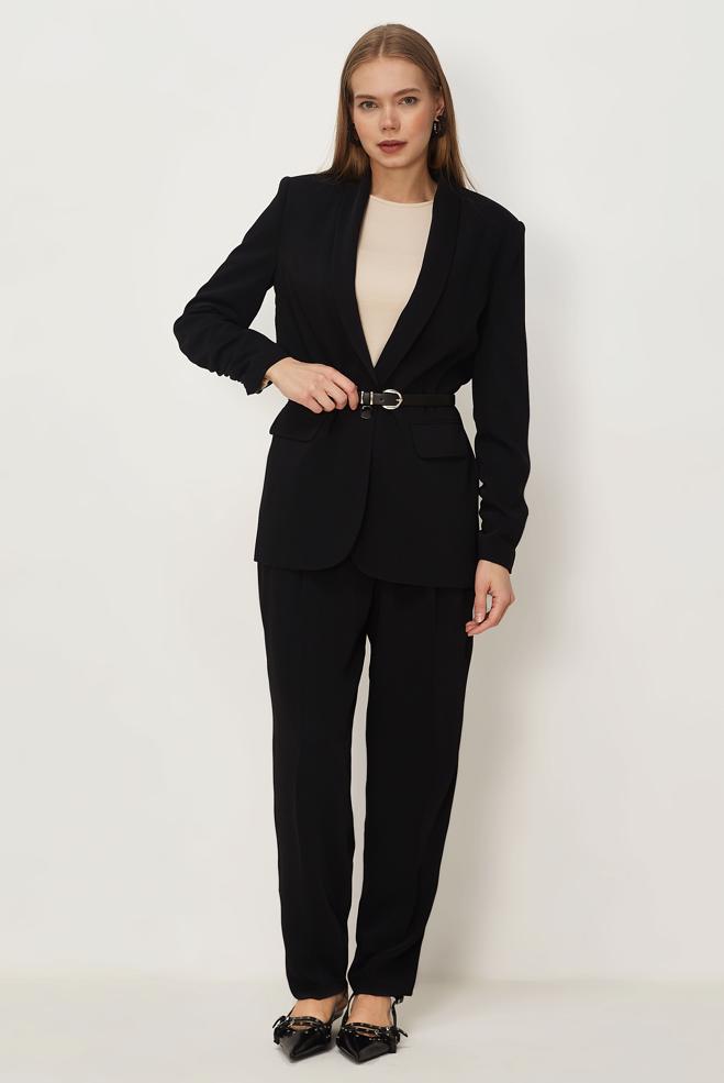 Hijab-Kleidung SCHWARZ HOSENANZUG MIT GÜRTEL 30550 - ALVİNA