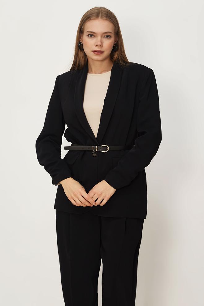 Hijab-Kleidung SCHWARZ HOSENANZUG MIT GÜRTEL 30550 - ALVİNA