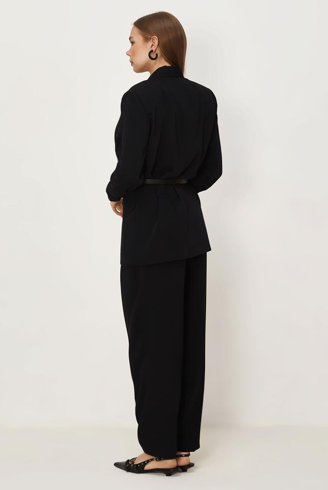 Hijab-Kleidung SCHWARZ HOSENANZUG MIT GÜRTEL 30550 - ALVİNA