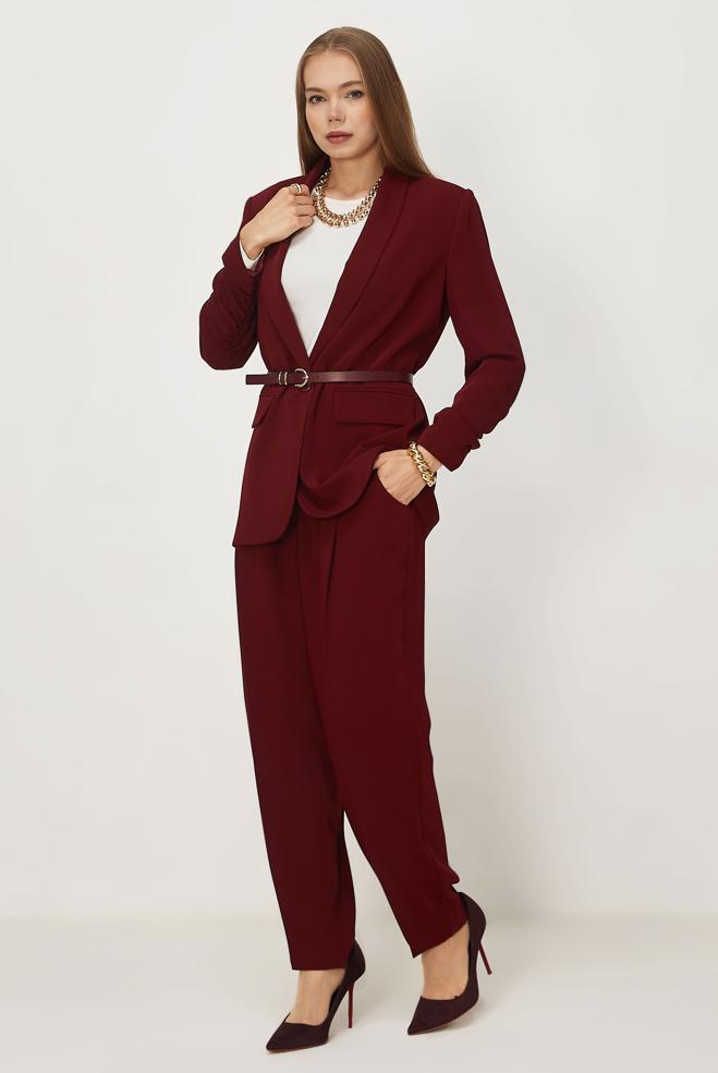 Hijab-Kleidung BURGUND HOSENANZUG MIT GÜRTEL 30550 - ALVİNA