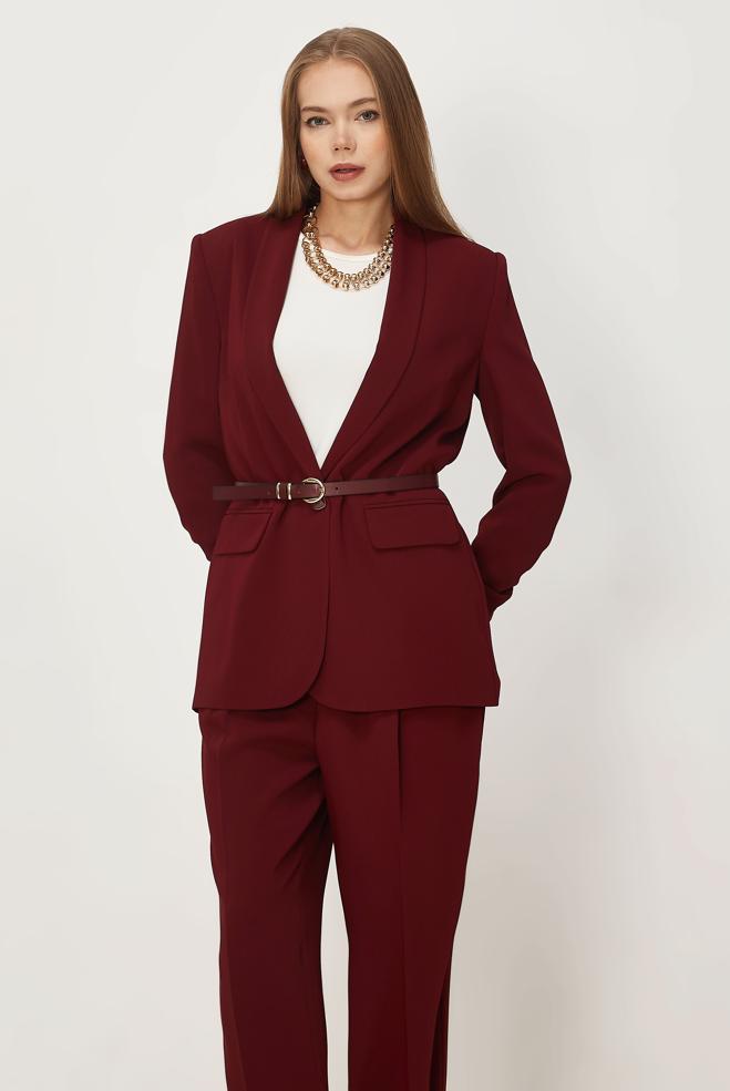 Hijab-Kleidung BURGUND HOSENANZUG MIT GÜRTEL 30550 - ALVİNA