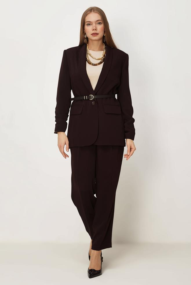 Hijab-Kleidung BRAUN HOSENANZUG MIT GÜRTEL 30550 - ALVİNA