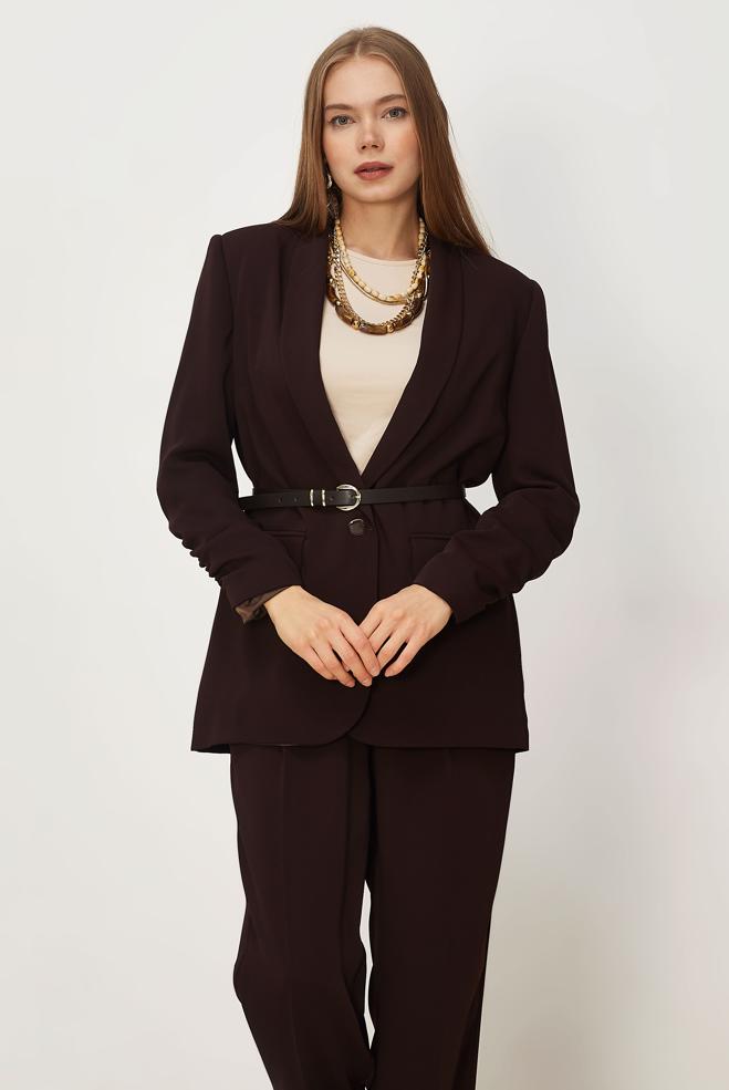 Hijab-Kleidung BRAUN HOSENANZUG MIT GÜRTEL 30550 - ALVİNA