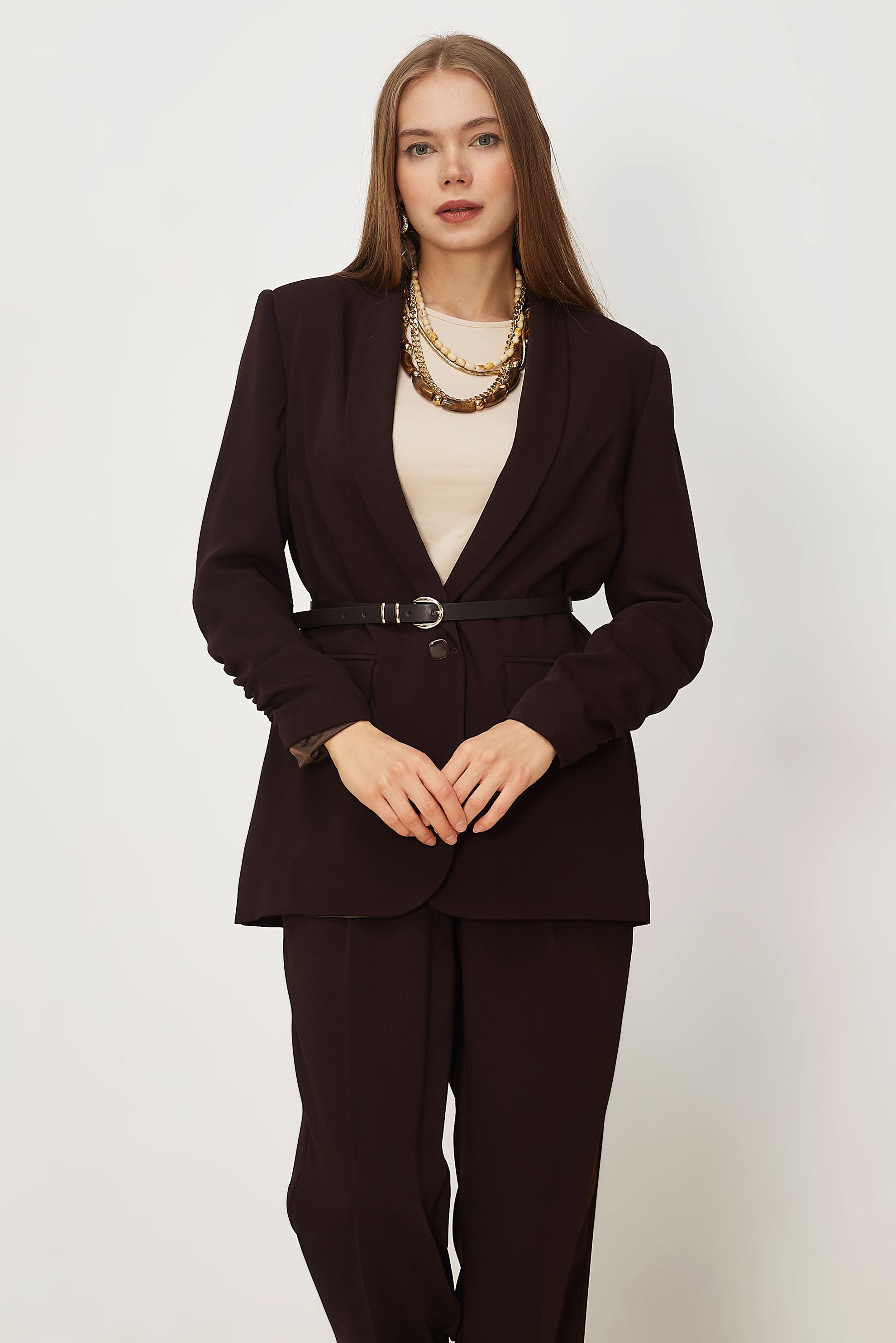 Hijab-Kleidung BRAUN HOSENANZUG MIT GÜRTEL 30550