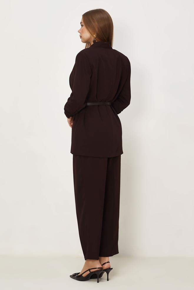 Hijab-Kleidung BRAUN HOSENANZUG MIT GÜRTEL 30550 - ALVİNA