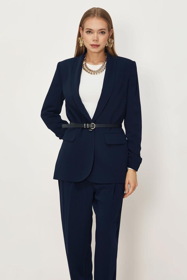 Hijab-Kleidung NAVY BLAU HOSENANZUG MIT GÜRTEL 30550 - ALVİNA