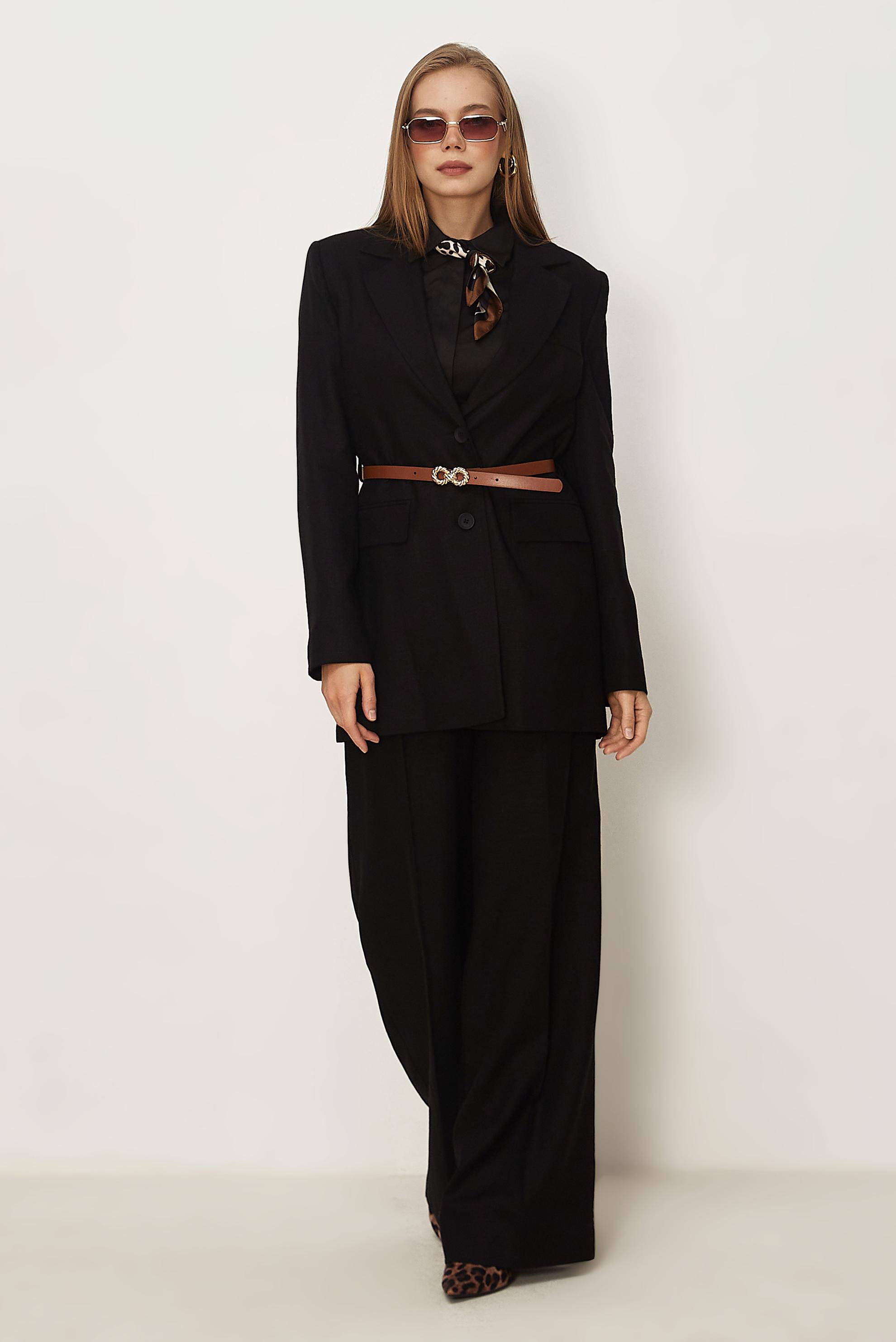 Hijab clothing BLACK BELTED LINEN PANTSUIT 30552