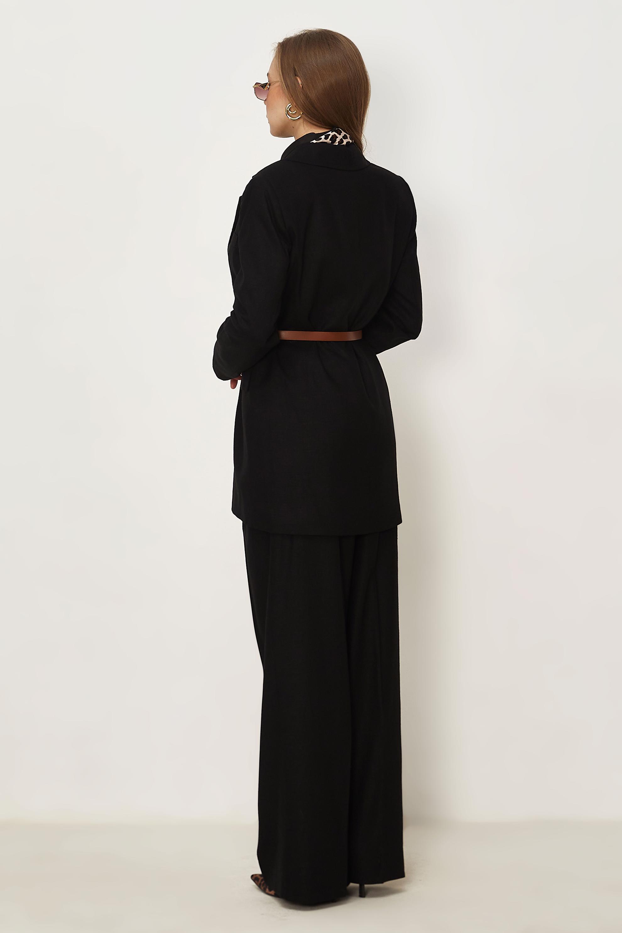 Hijab clothing BLACK BELTED LINEN PANTSUIT 30552