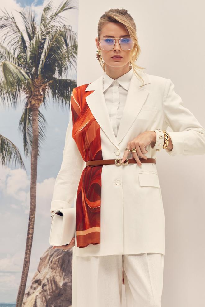 Hijab-Kleidung WEISS HOSENANZUG AUS LEINEN MIT GÜRTEL 30552 - ALVİNA