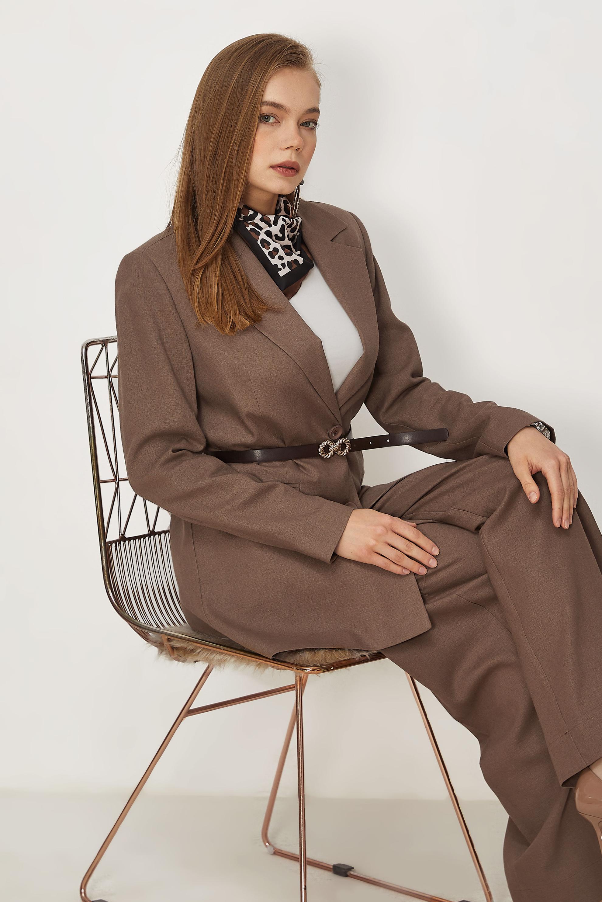 Hijab clothing MINK BELTED LINEN PANTSUIT 30552