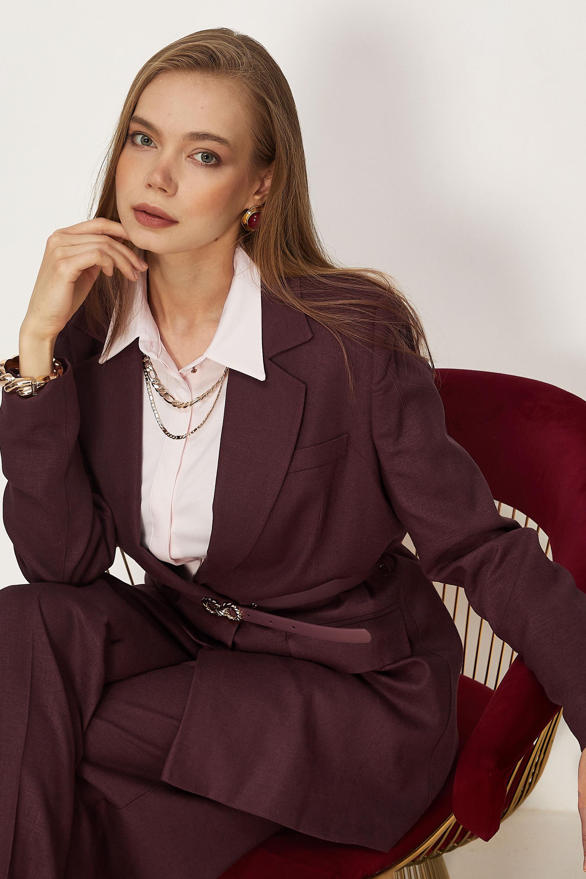 Hijab clothing CLARET RED BELTED LINEN PANTSUIT 30552