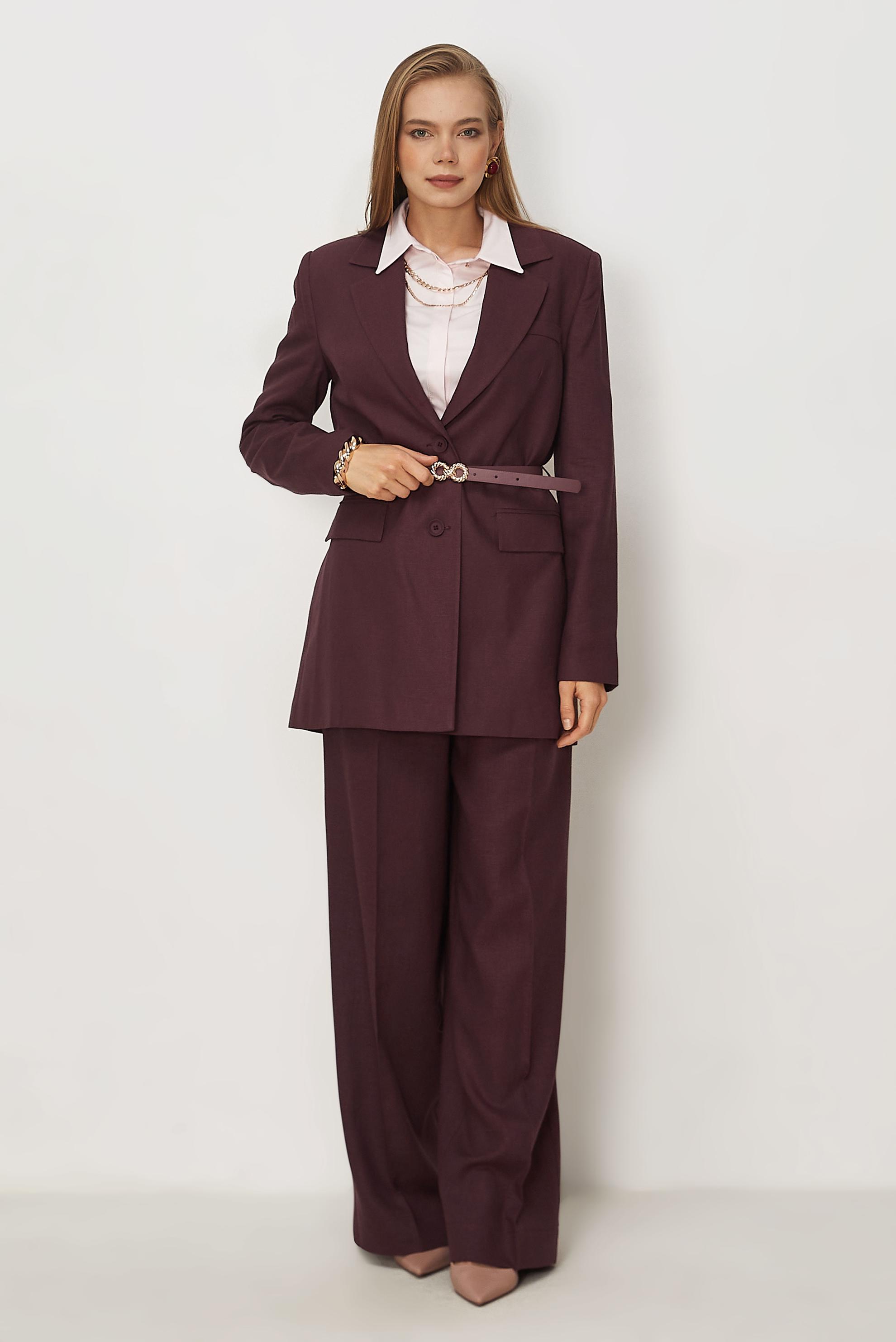 Hijab clothing CLARET RED BELTED LINEN PANTSUIT 30552