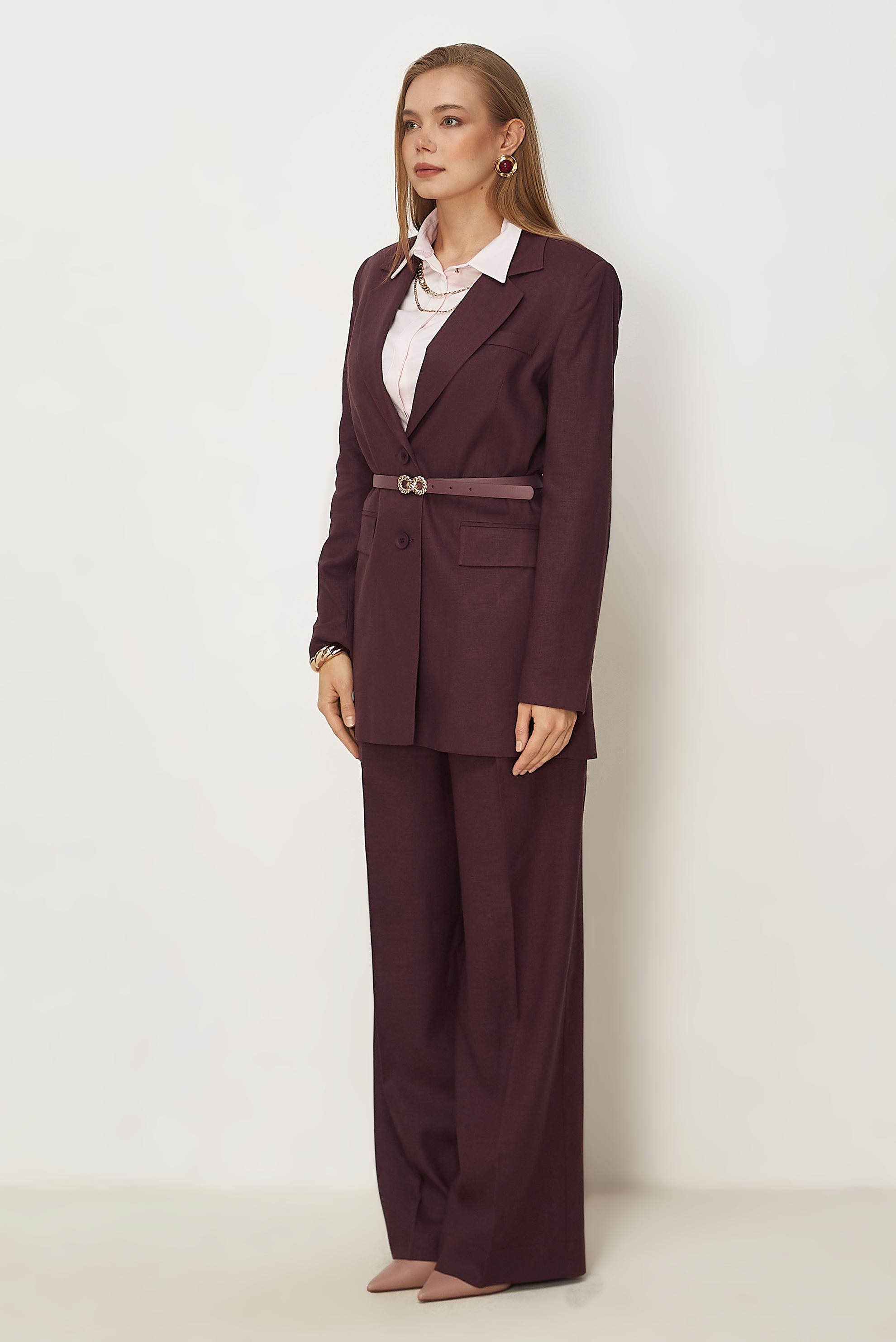 Hijab clothing CLARET RED BELTED LINEN PANTSUIT 30552