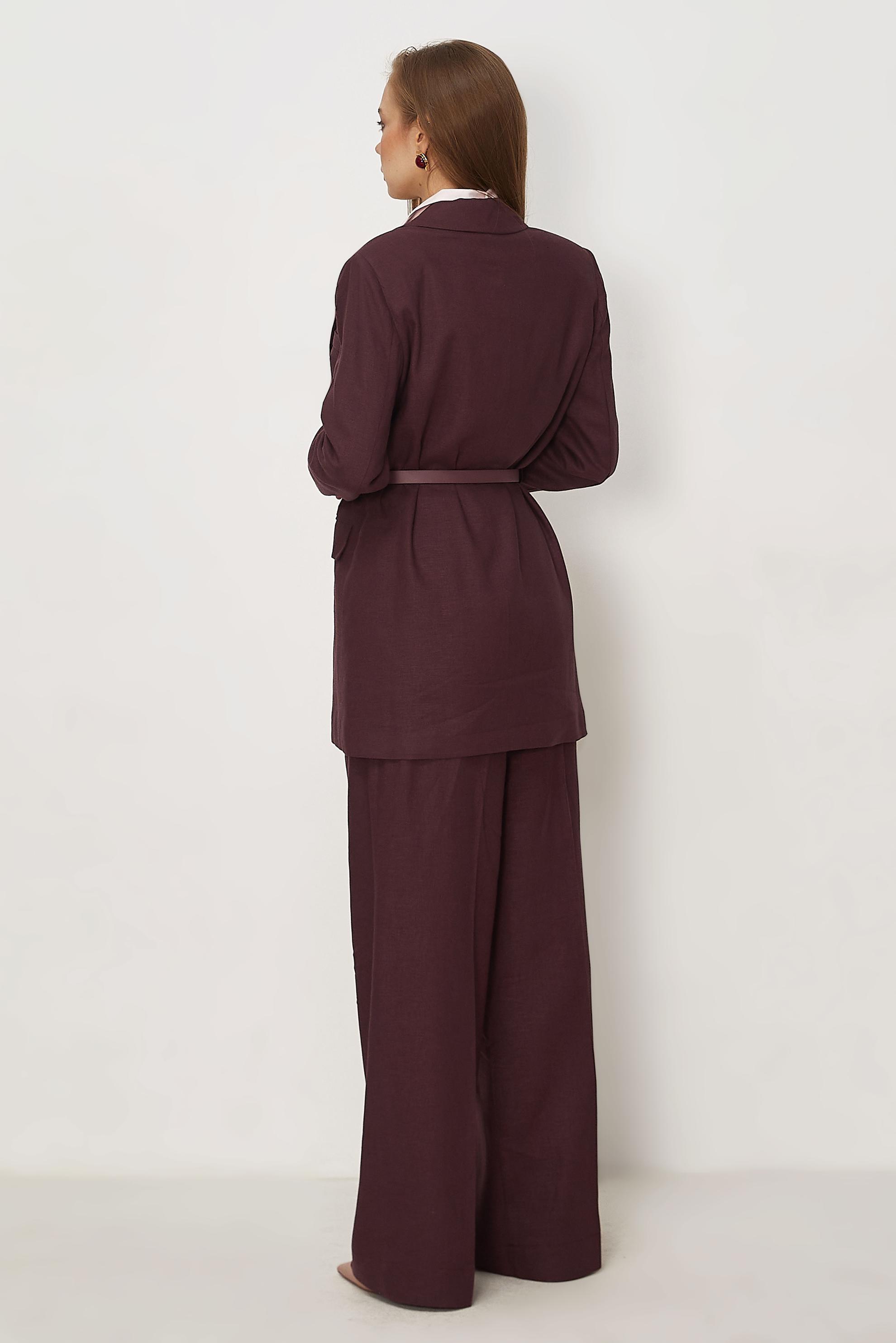 Hijab clothing CLARET RED BELTED LINEN PANTSUIT 30552