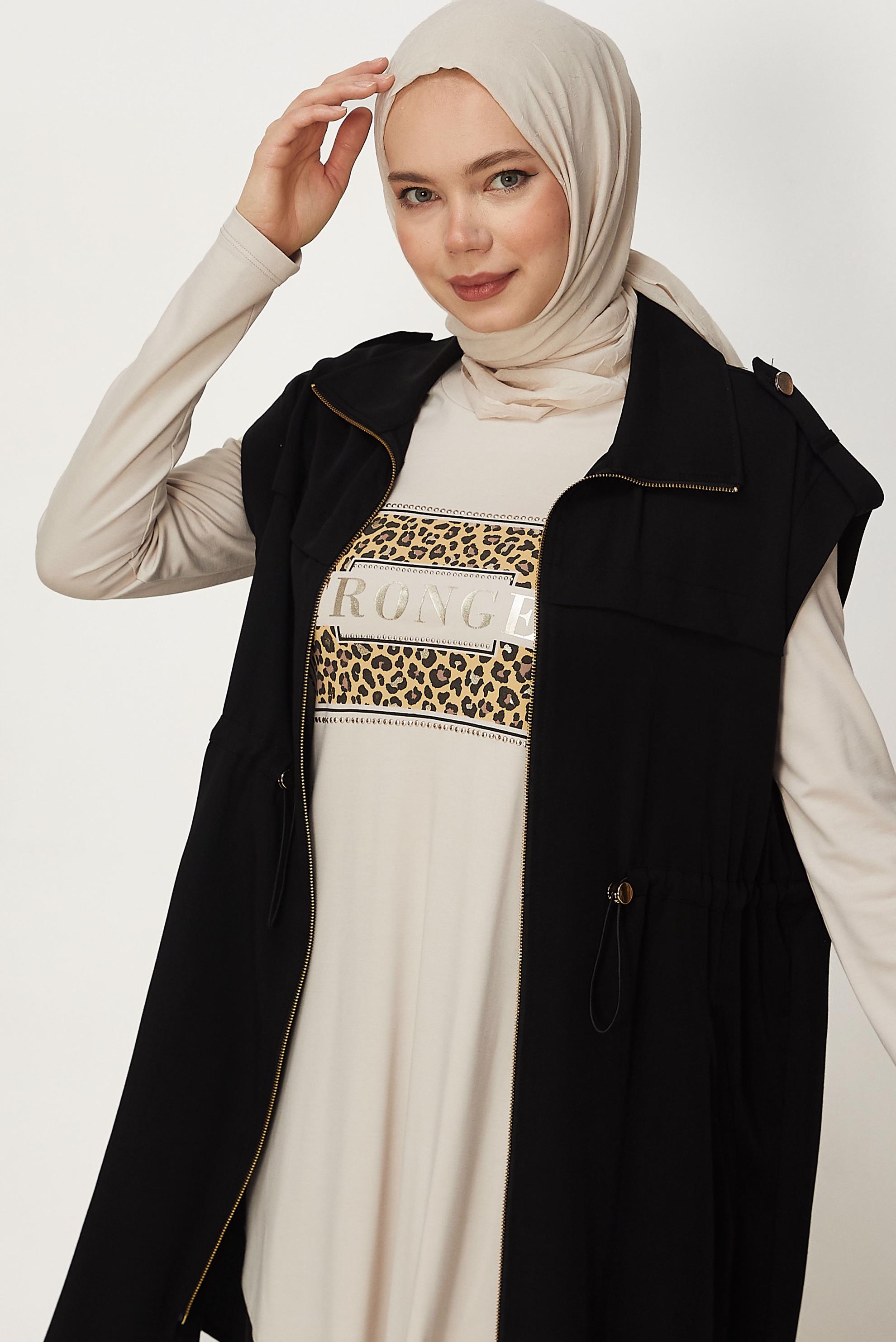 Tesettür giyim SİYAH LYOCELL ÜÇLÜ PANTOLONLU TAKIM 45643