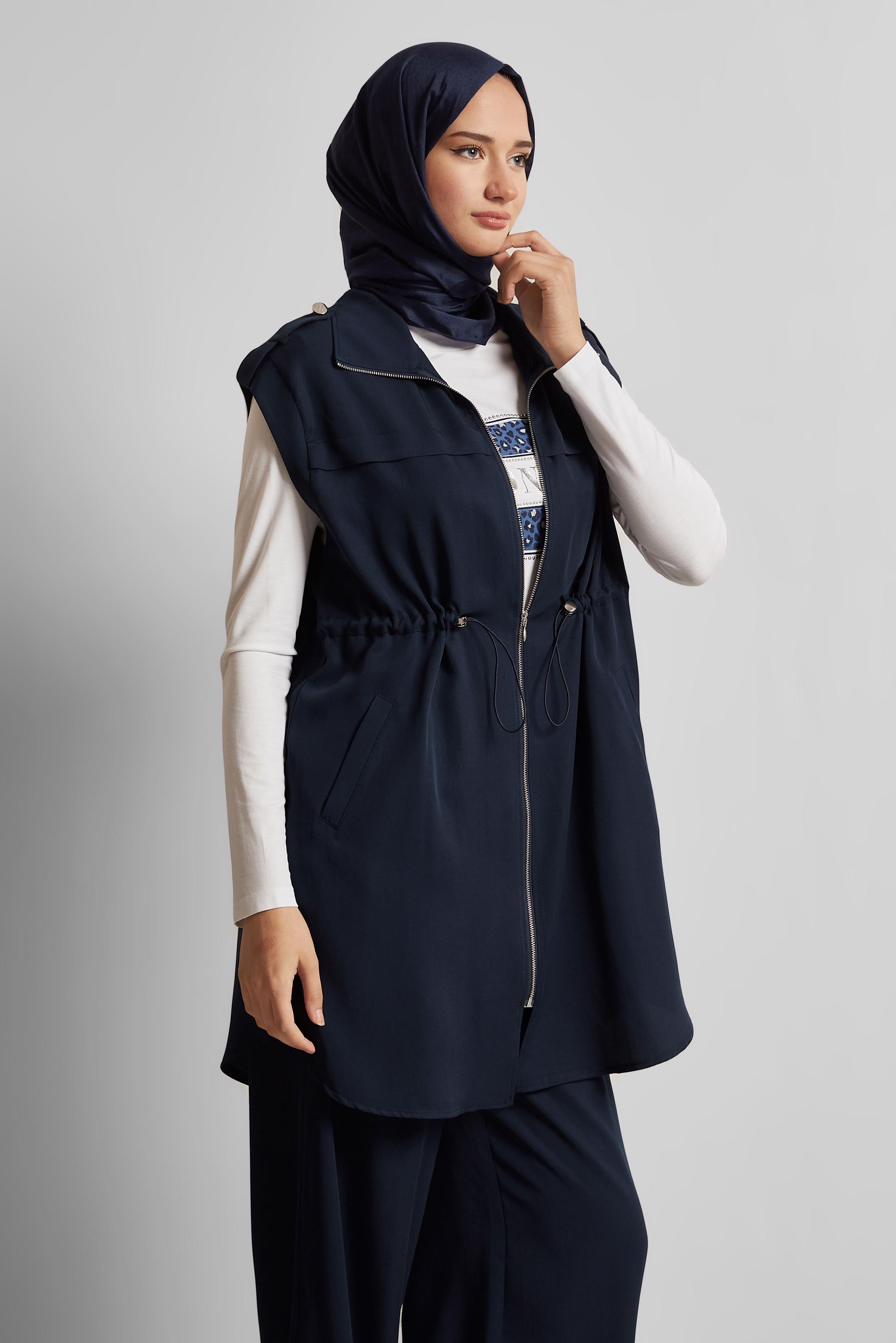 Hijab clothing NAVY BLUE THREE PIECES PANTS LYOCELL SUIT 45643