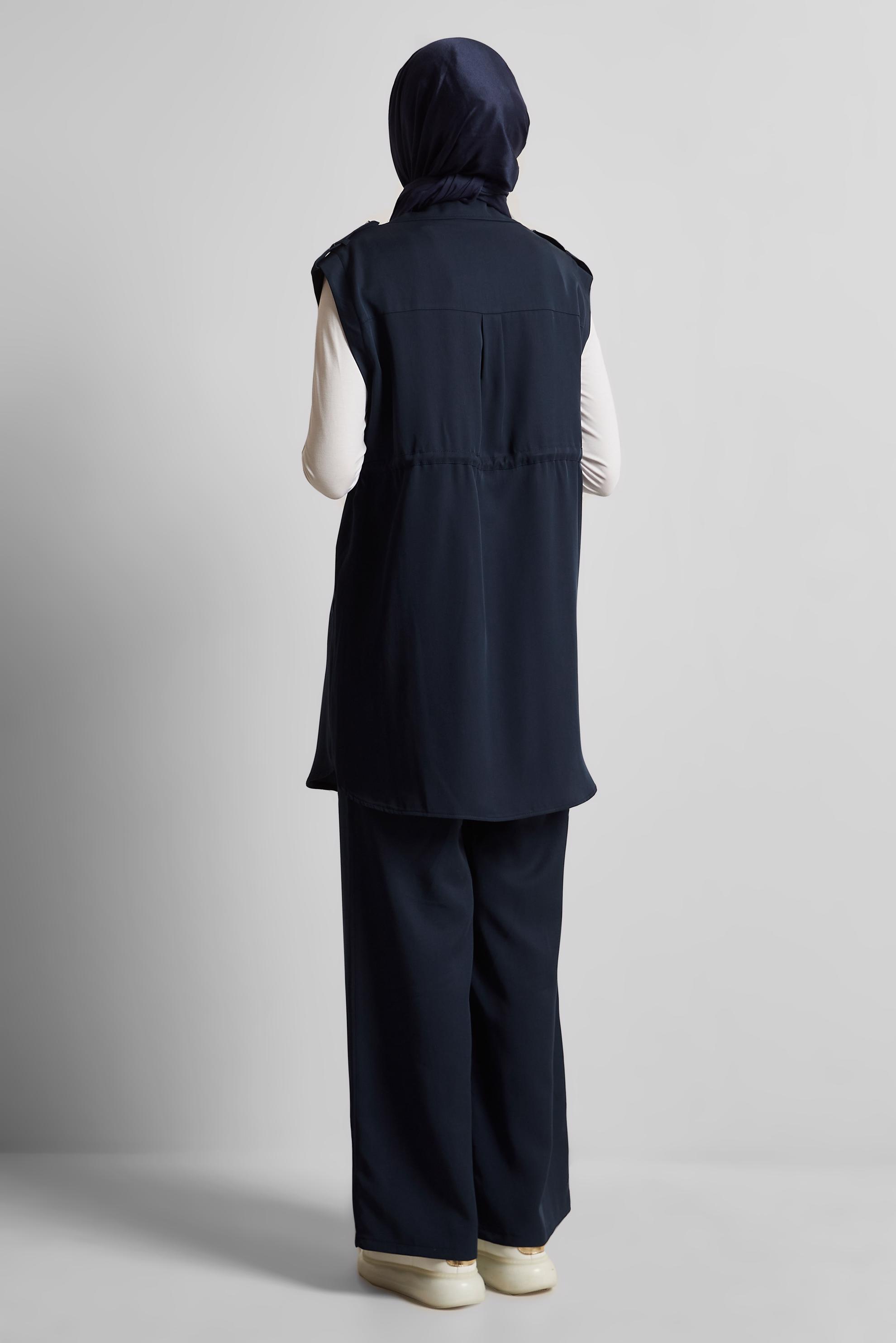 Hijab clothing NAVY BLUE THREE PIECES PANTS LYOCELL SUIT 45643