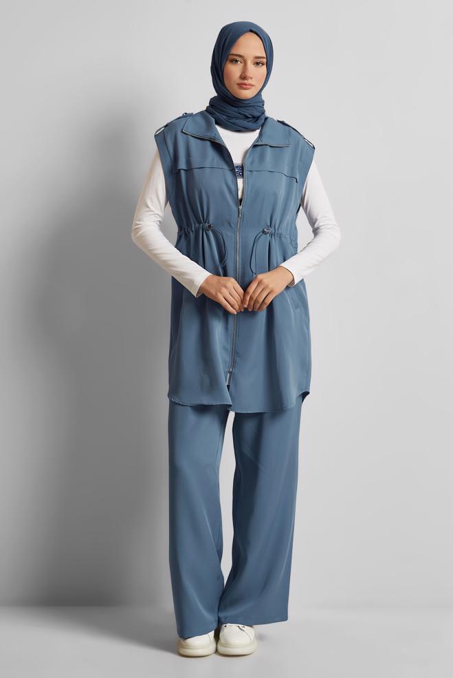 Hijab clothing NAVY BLUE THREE PIECES PANTS LYOCELL SUIT 45643 - ALVİNA