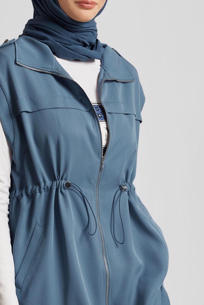 Hijab clothing NAVY BLUE THREE PIECES PANTS LYOCELL SUIT 45643 - ALVİNA