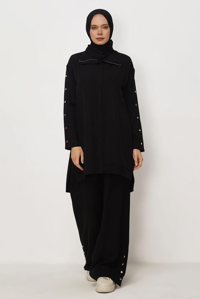 Hijab clothing BLACK SNAPPED PANTSUIT 45653 - ALVİNA