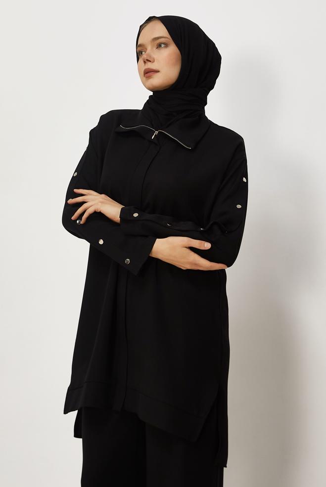 Hijab clothing BLACK SNAPPED PANTSUIT 45653 - ALVİNA