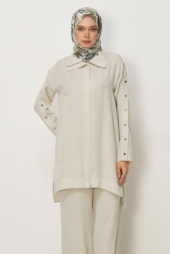 Hijab clothing BEIGE SNAPPED PANTSUIT 45653 - ALVİNA
