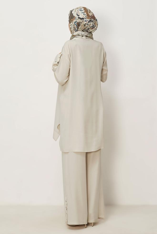 Hijab clothing BEIGE SNAPPED PANTSUIT 45653 - ALVİNA