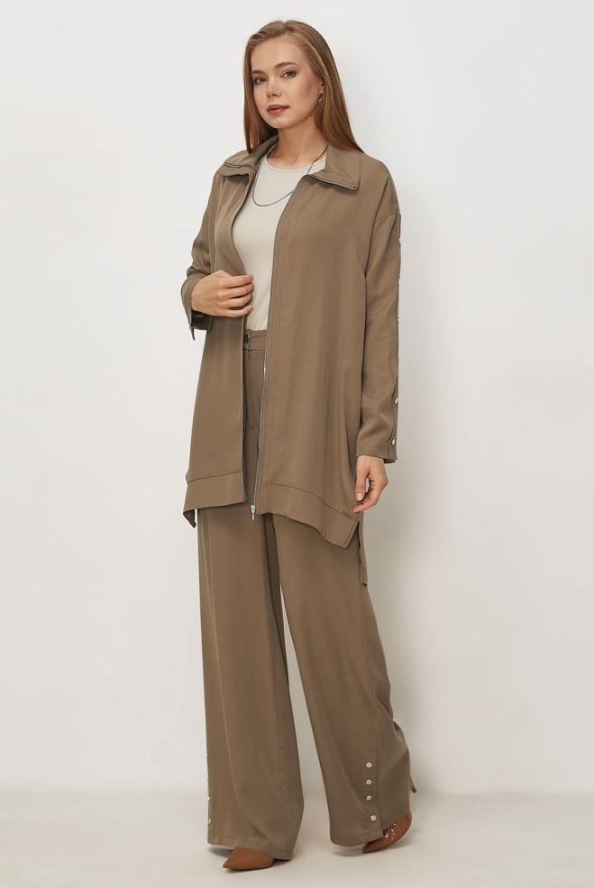 Hijab clothing BROWN SNAPPED PANTSUIT 45653 - ALVİNA