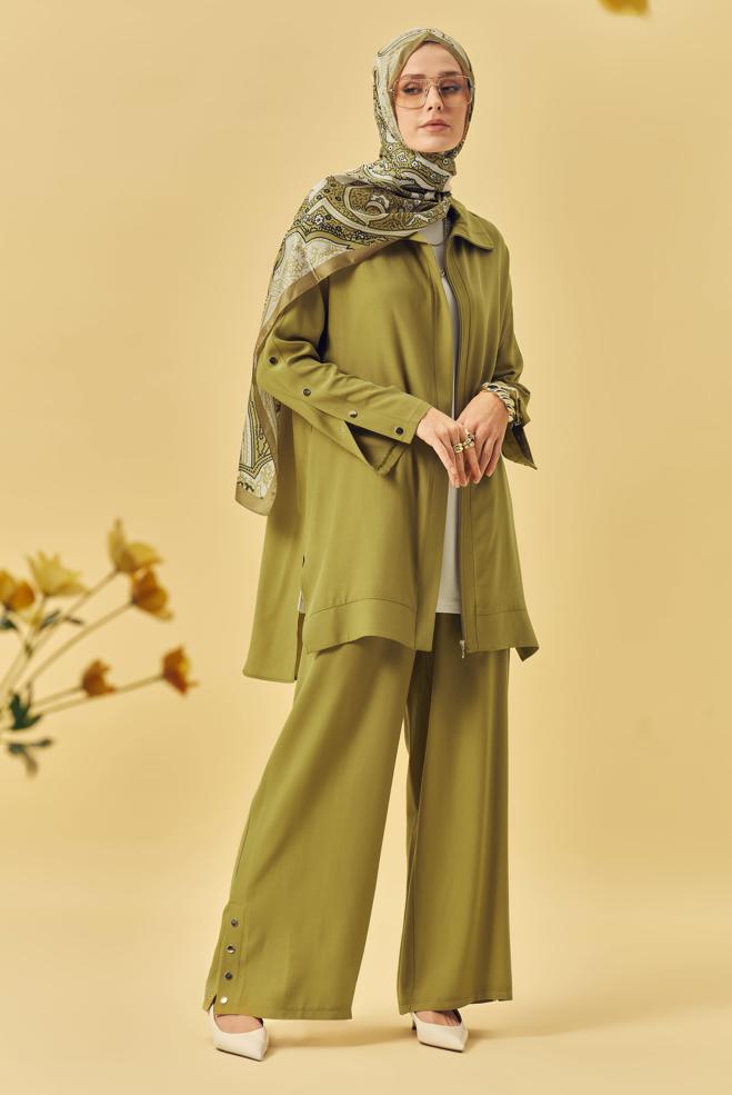 Hijab-Kleidung GRÜN HOSENANZUG MIT DRUCKKNÖPFEN 45653 - ALVİNA