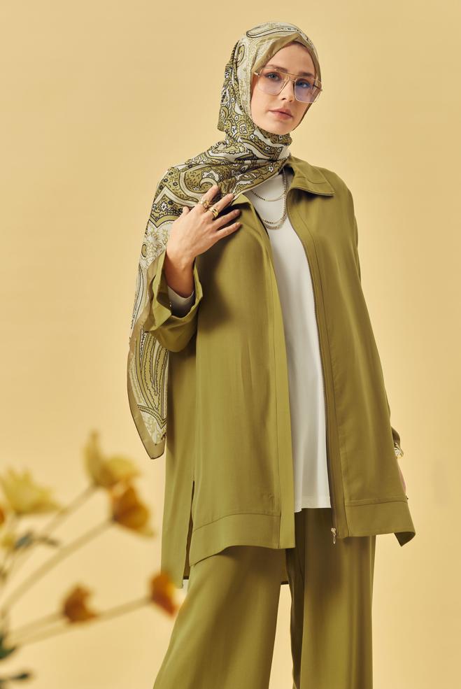 Hijab-Kleidung GRÜN HOSENANZUG MIT DRUCKKNÖPFEN 45653 - ALVİNA