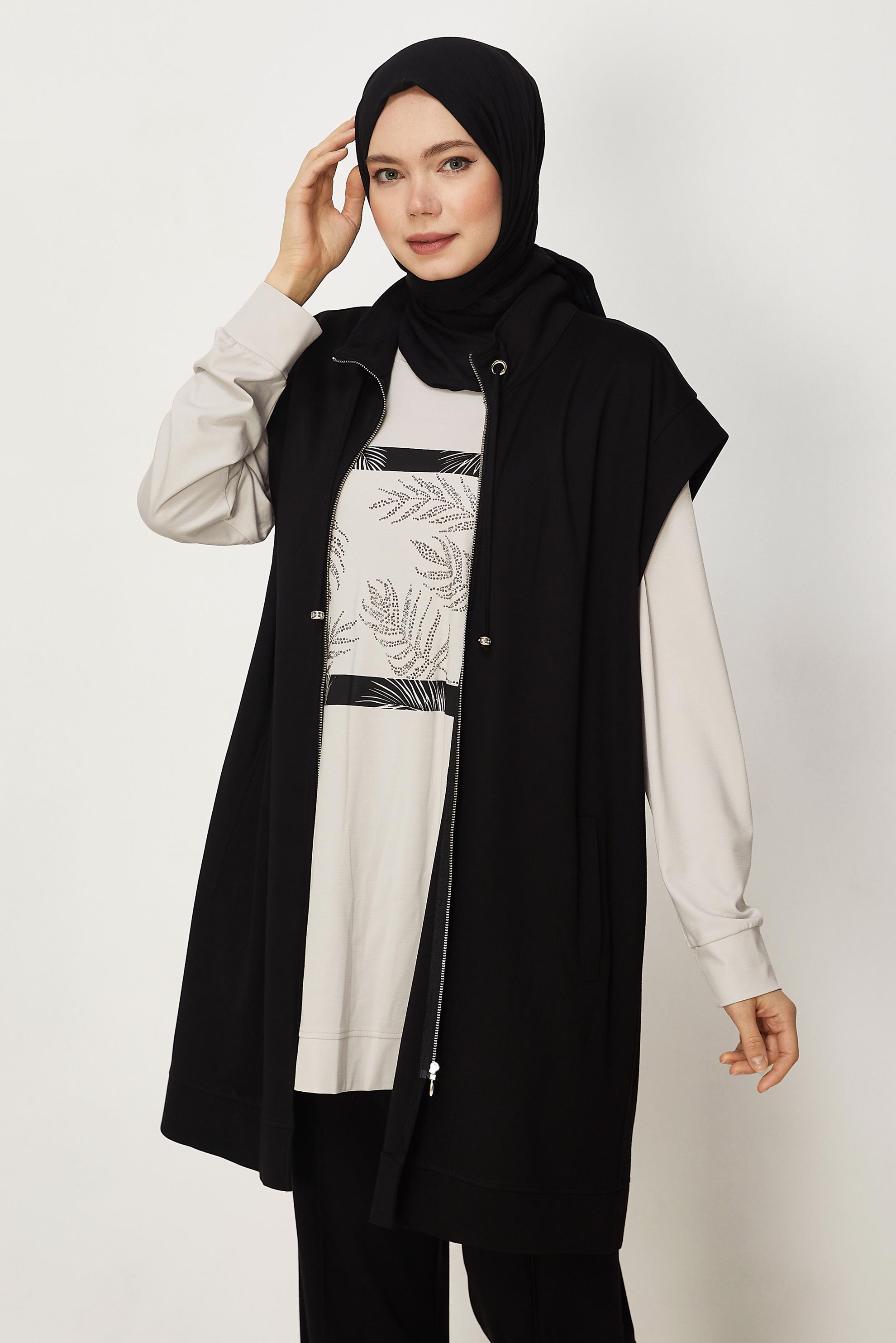 Tesettür giyim SİYAH ÜÇLÜ PANTOLONLU TAKIM 45696