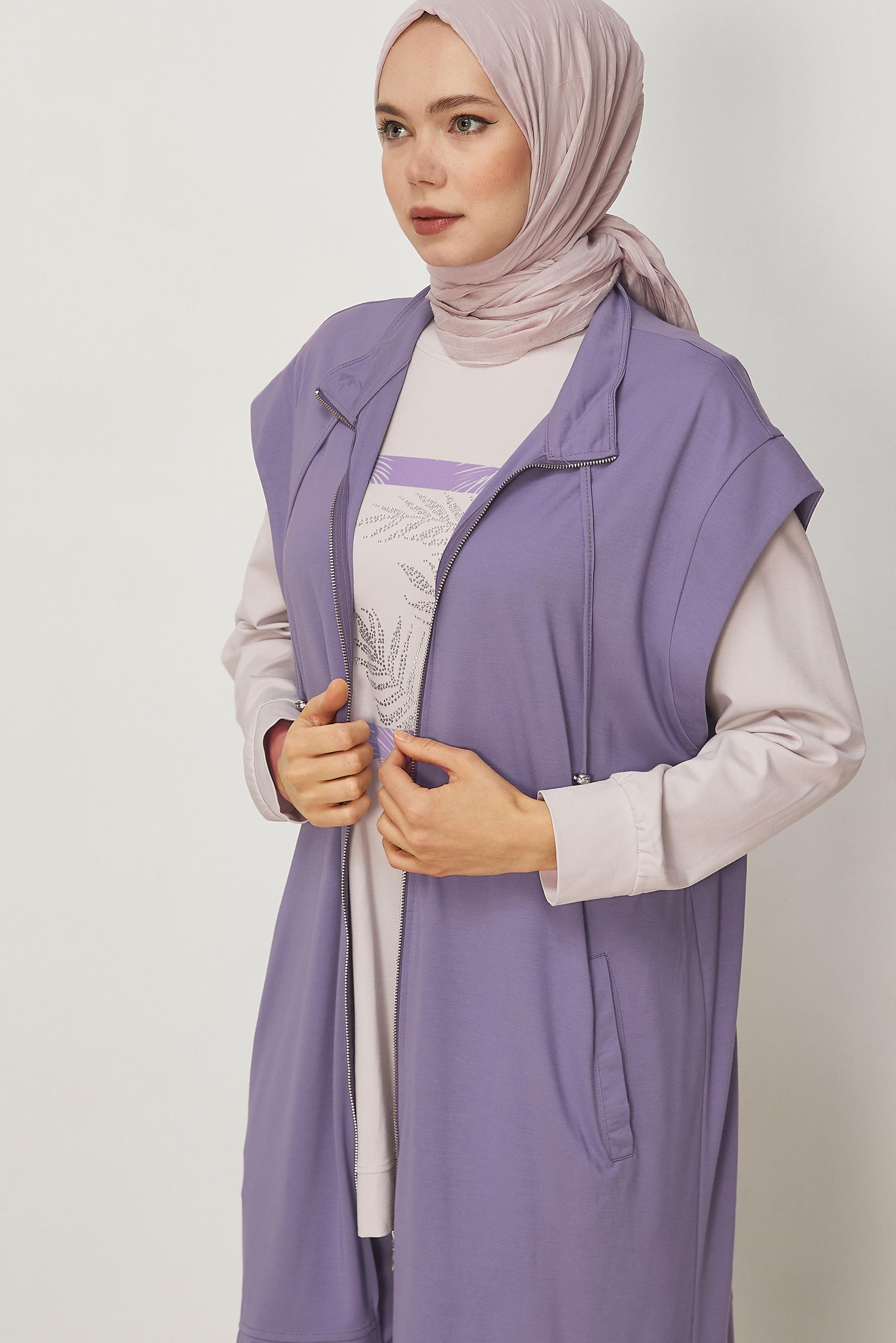 Tesettür giyim MOR ÜÇLÜ PANTOLONLU TAKIM 45696