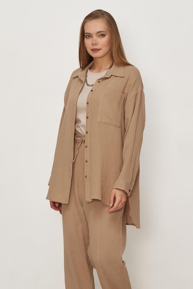 Hijab clothing BEIGE MUSLIN PANTSUIT 45776 - ALVİNA