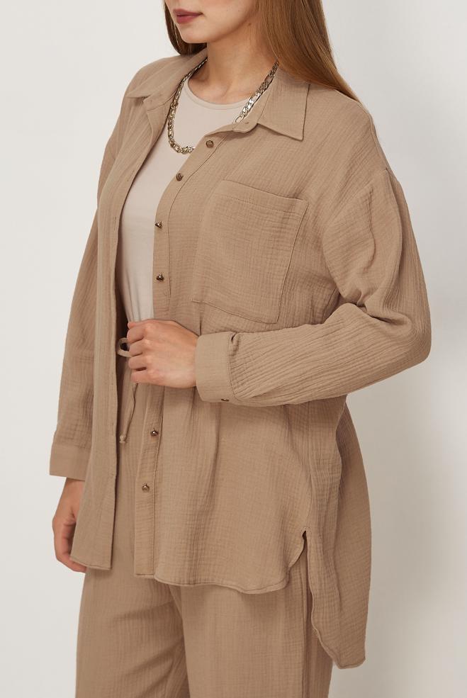 Hijab clothing BEIGE MUSLIN PANTSUIT 45776 - ALVİNA