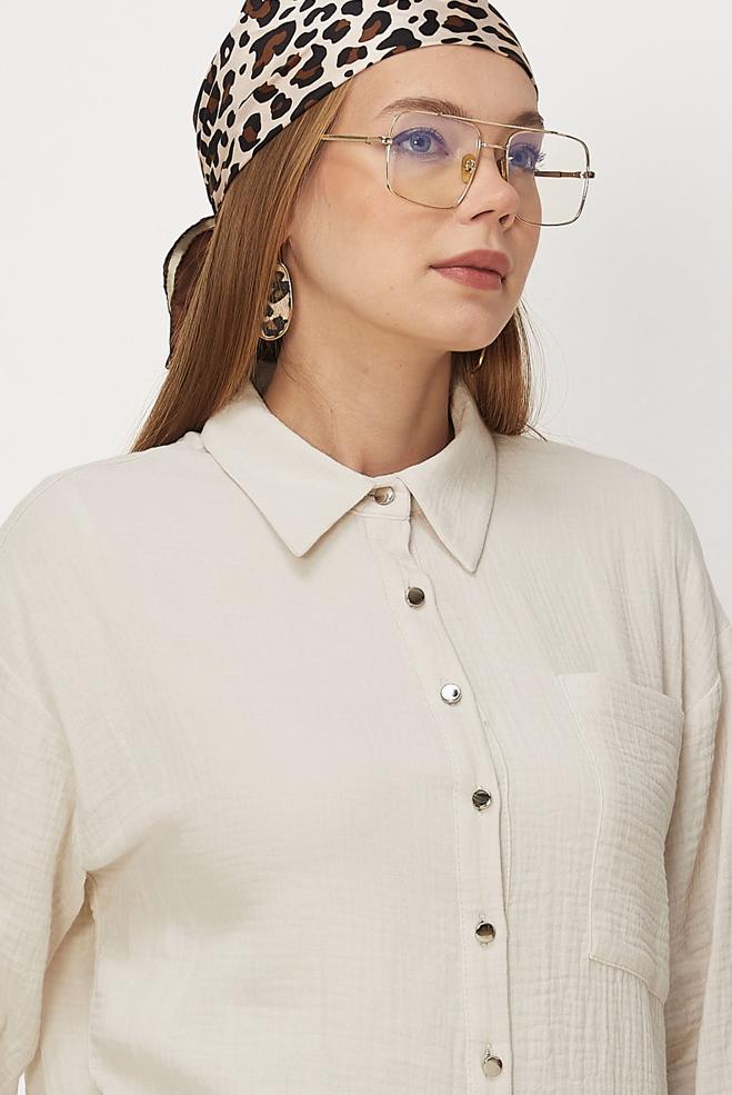 Hijab-Kleidung ECRU HOSENANZUG AUS MUSSELIN 45776 - ALVİNA