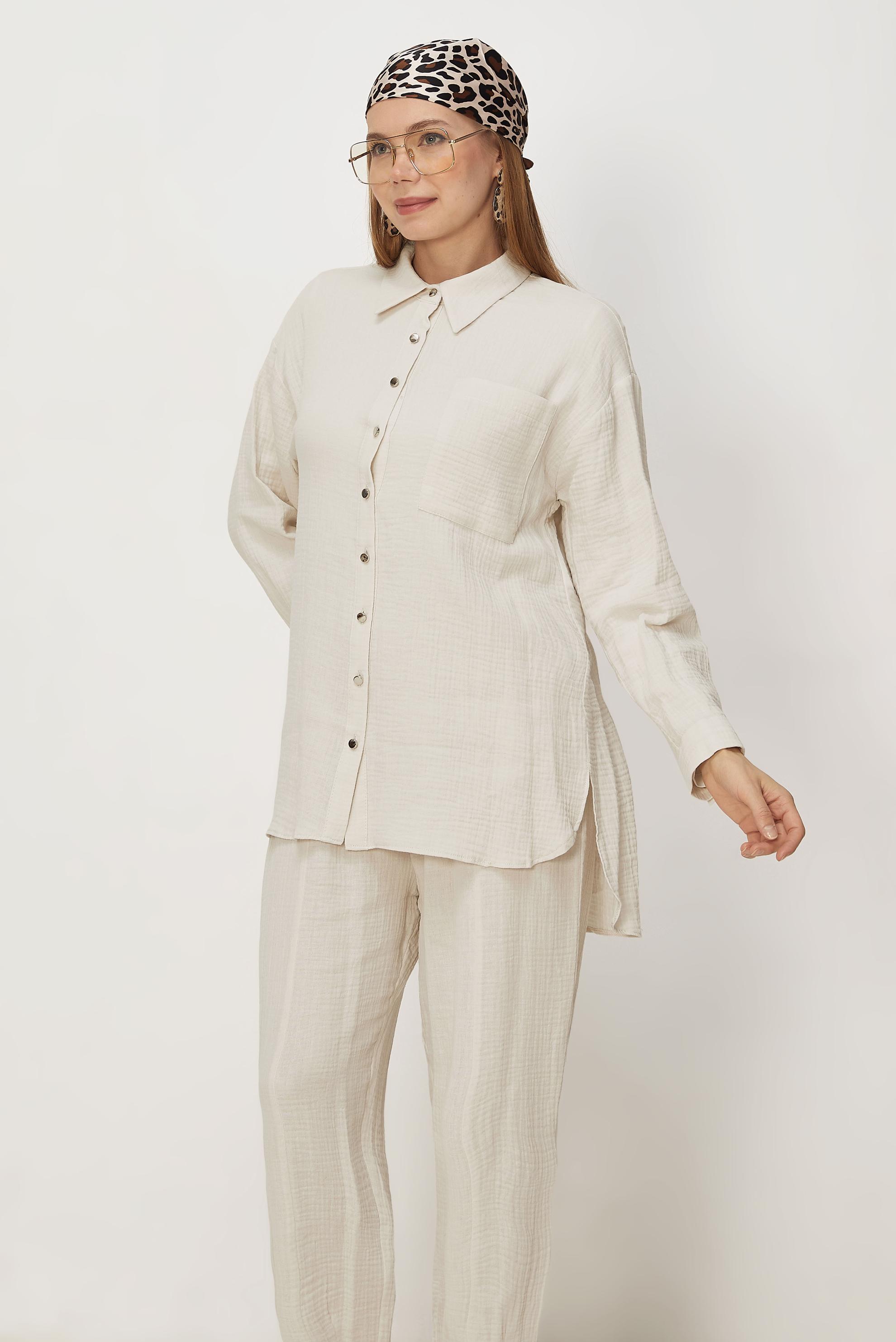 Hijab-Kleidung ECRU HOSENANZUG AUS MUSSELIN 45776