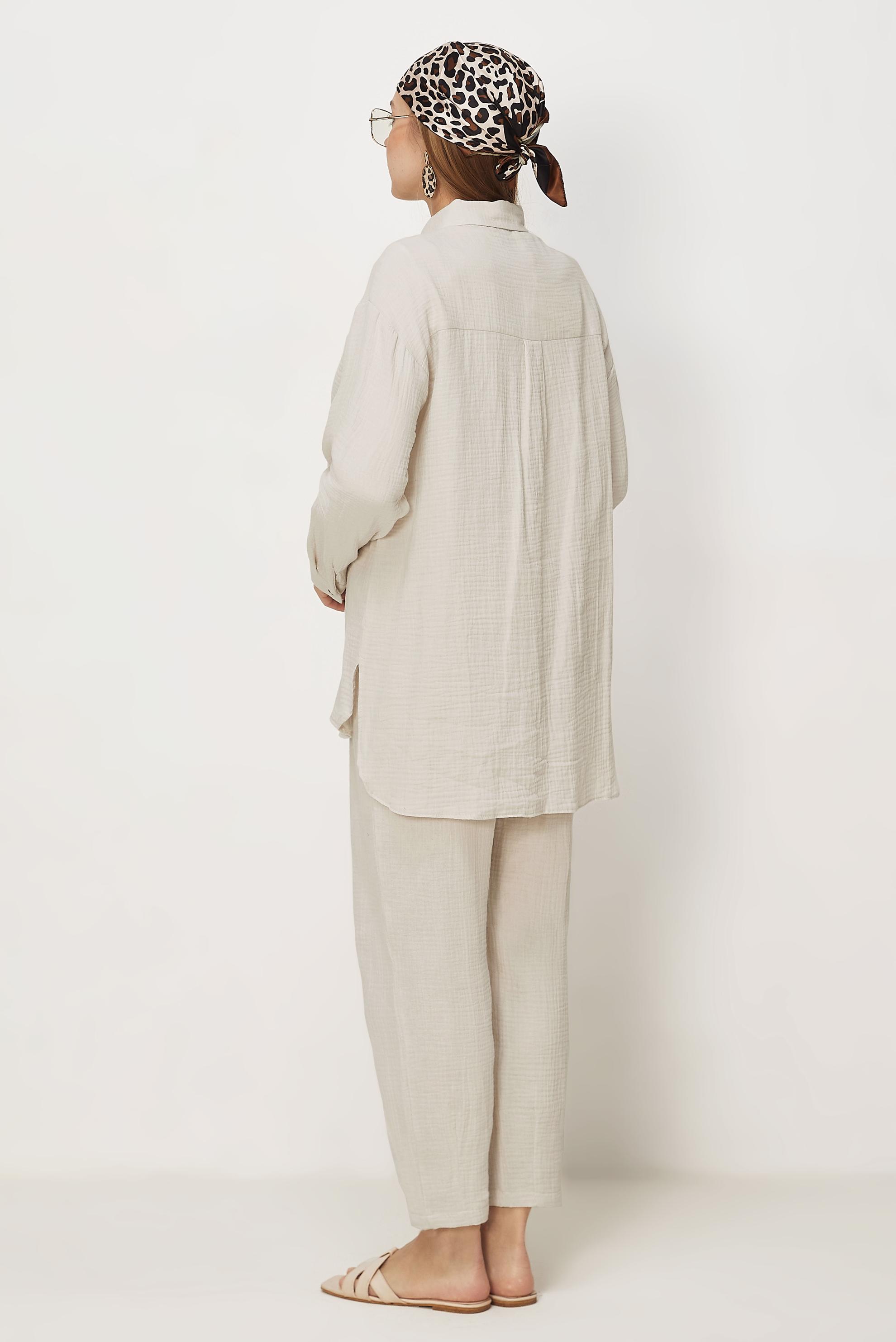 Hijab-Kleidung ECRU HOSENANZUG AUS MUSSELIN 45776
