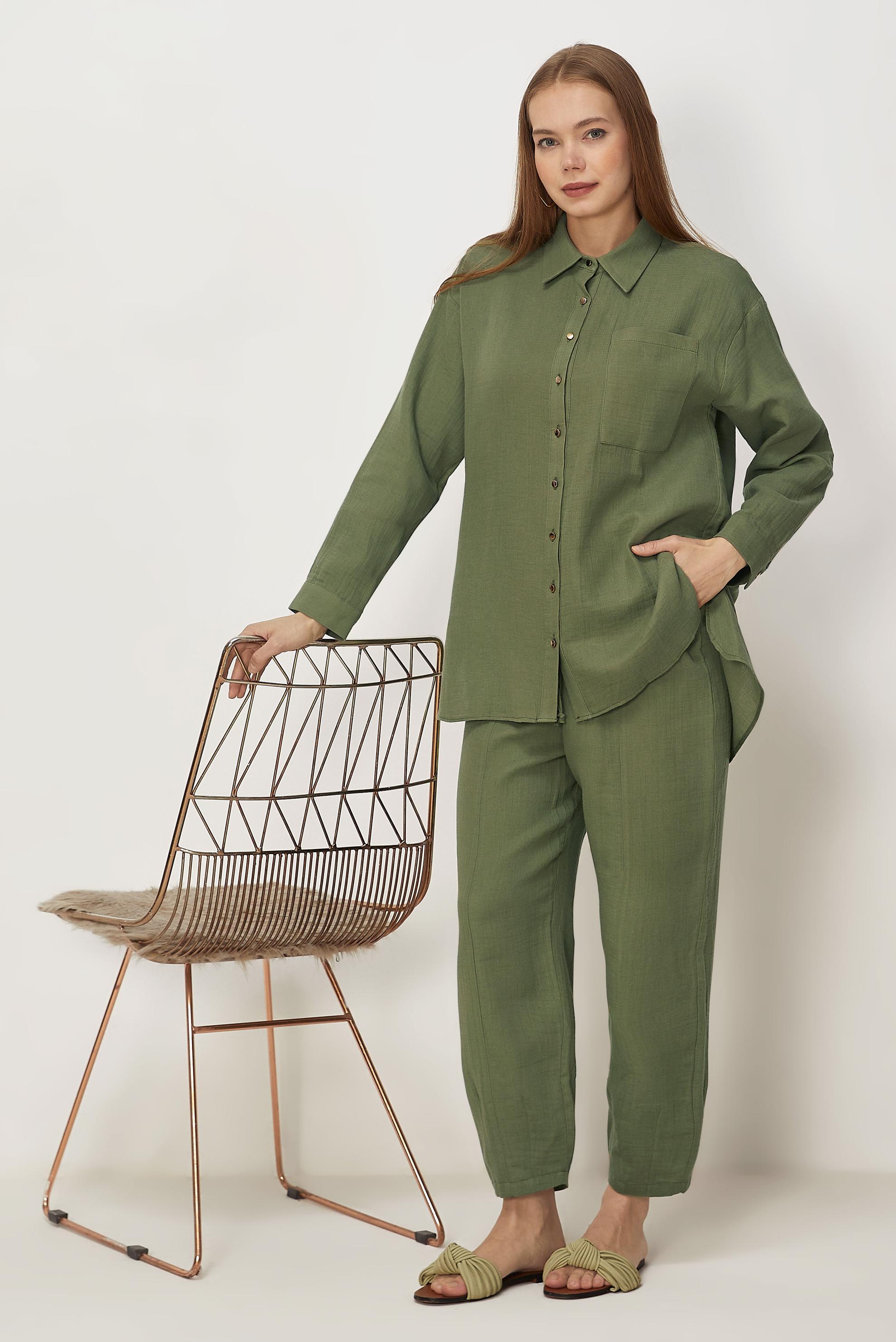 Hijab-Kleidung KHAKI HOSENANZUG AUS MUSSELIN 45776