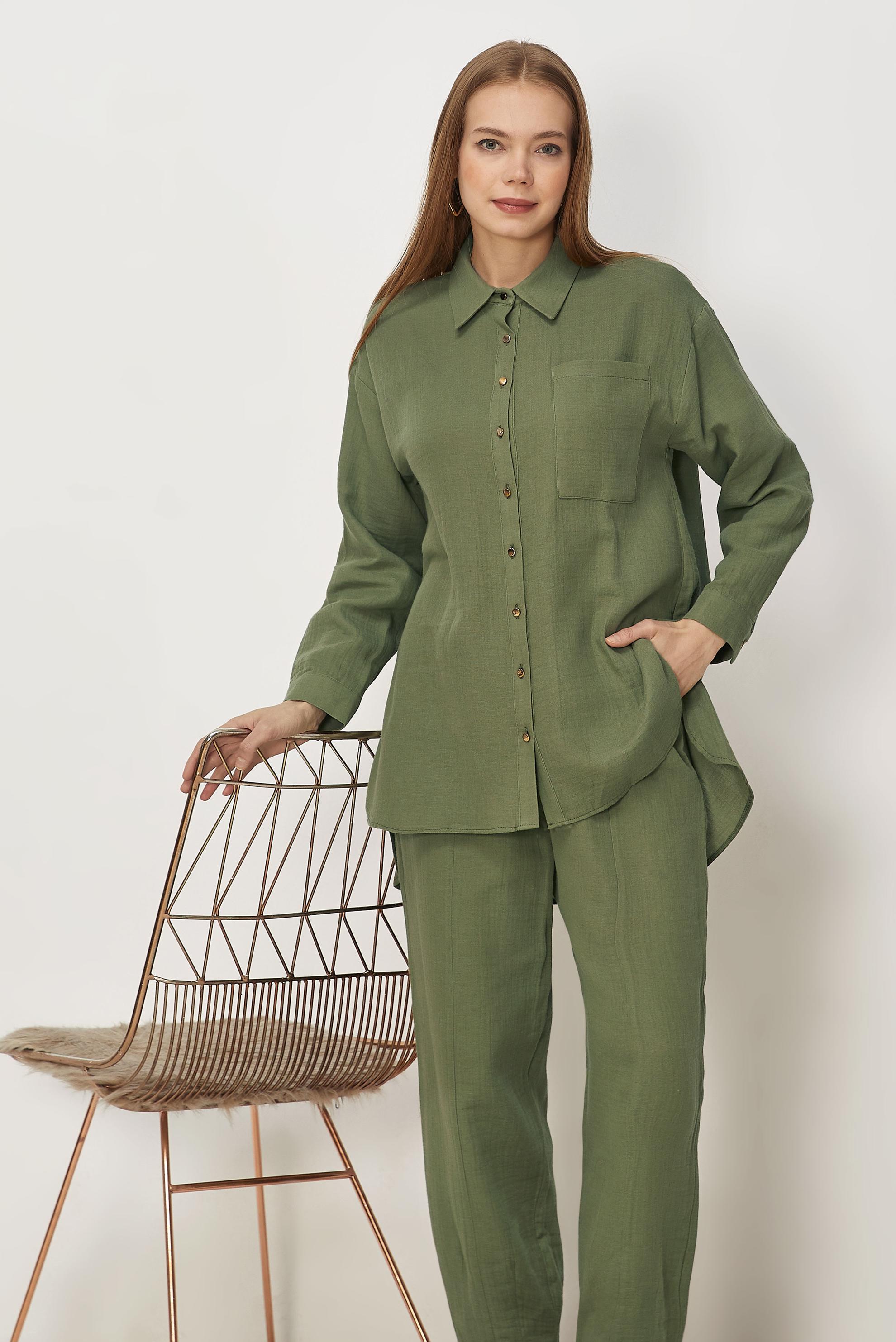 Hijab-Kleidung KHAKI HOSENANZUG AUS MUSSELIN 45776