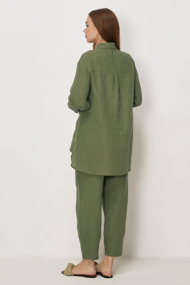 Hijab-Kleidung KHAKI HOSENANZUG AUS MUSSELIN 45776 - ALVİNA