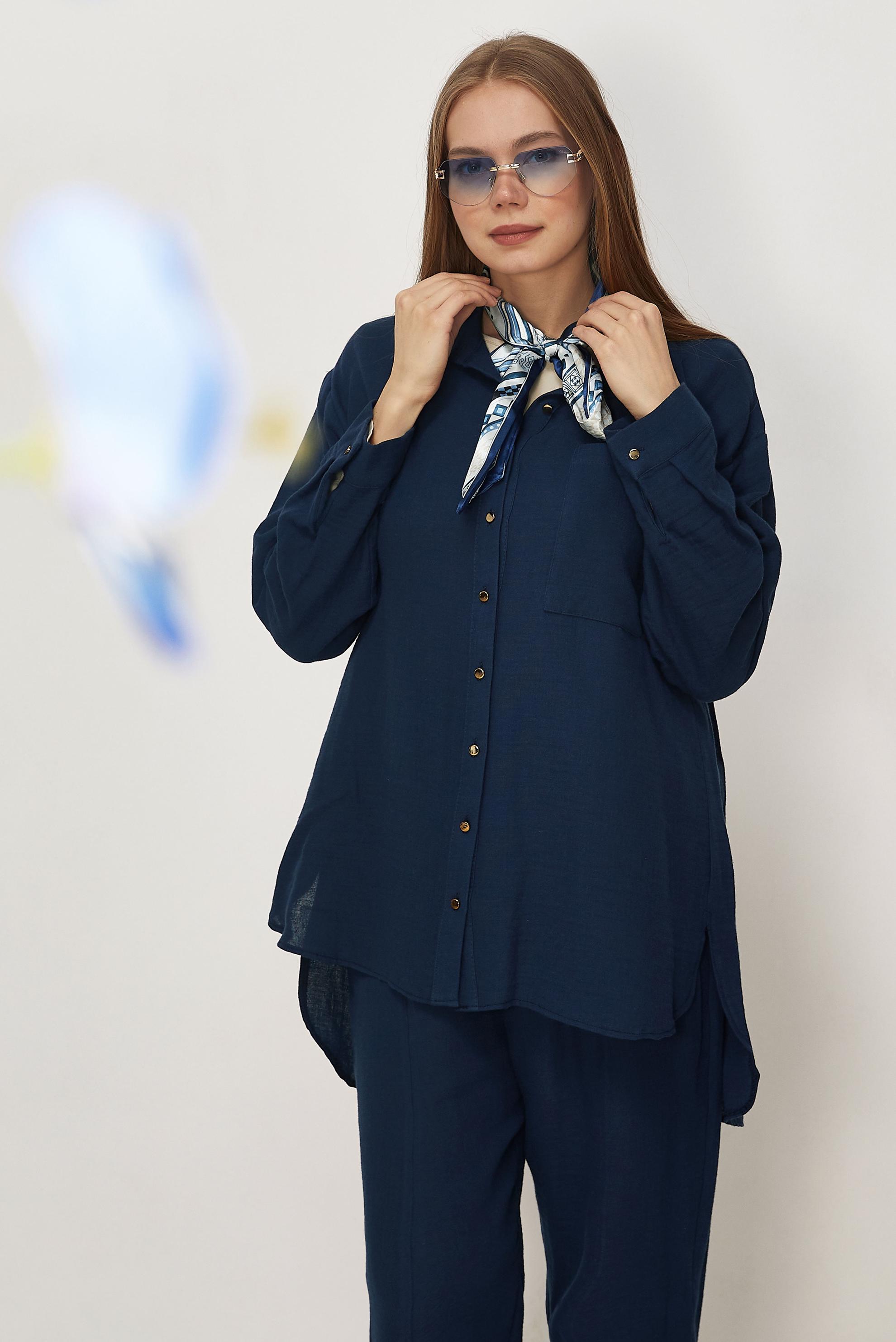 Hijab-Kleidung NAVY BLAU HOSENANZUG AUS MUSSELIN 45776