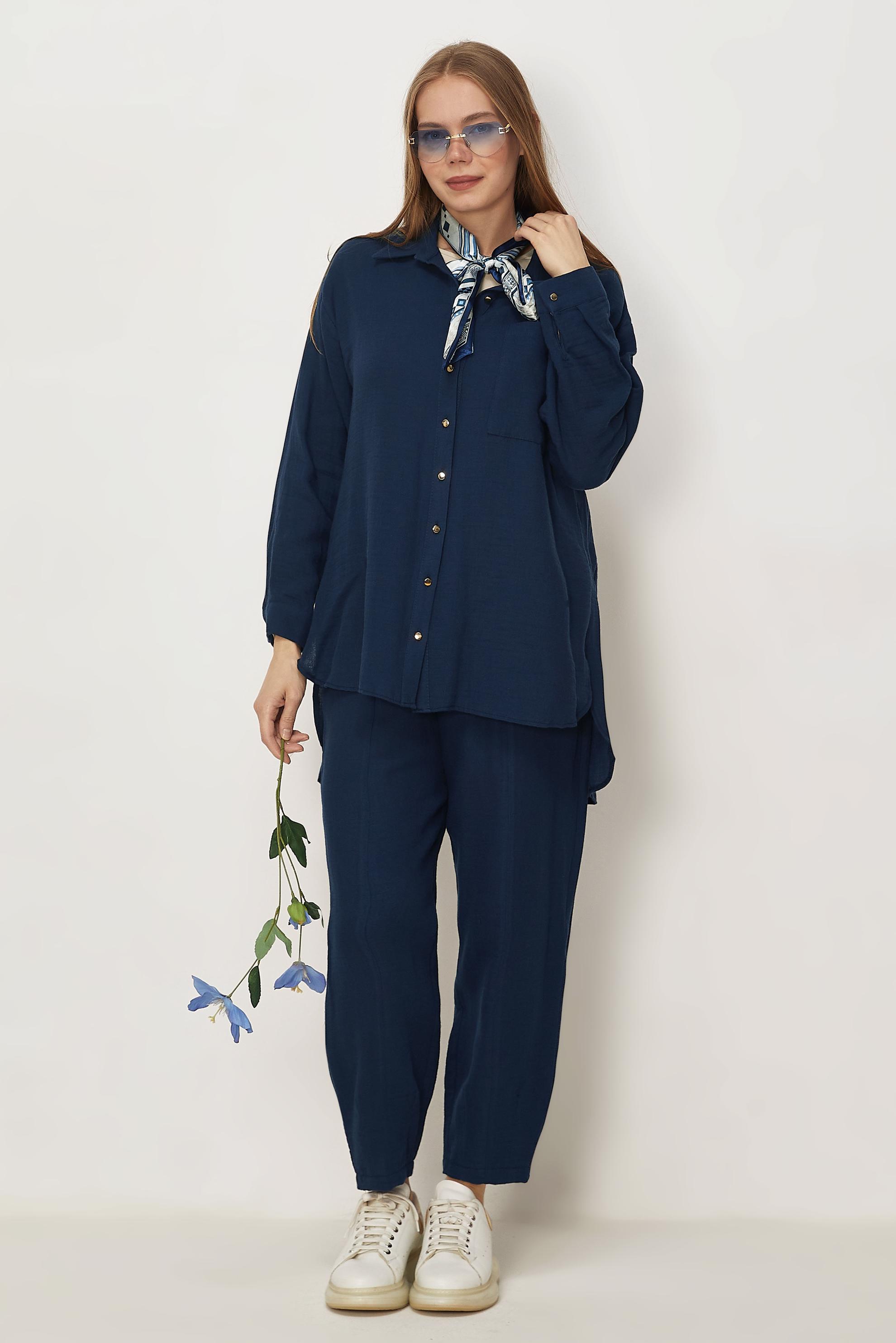 Hijab-Kleidung NAVY BLAU HOSENANZUG AUS MUSSELIN 45776