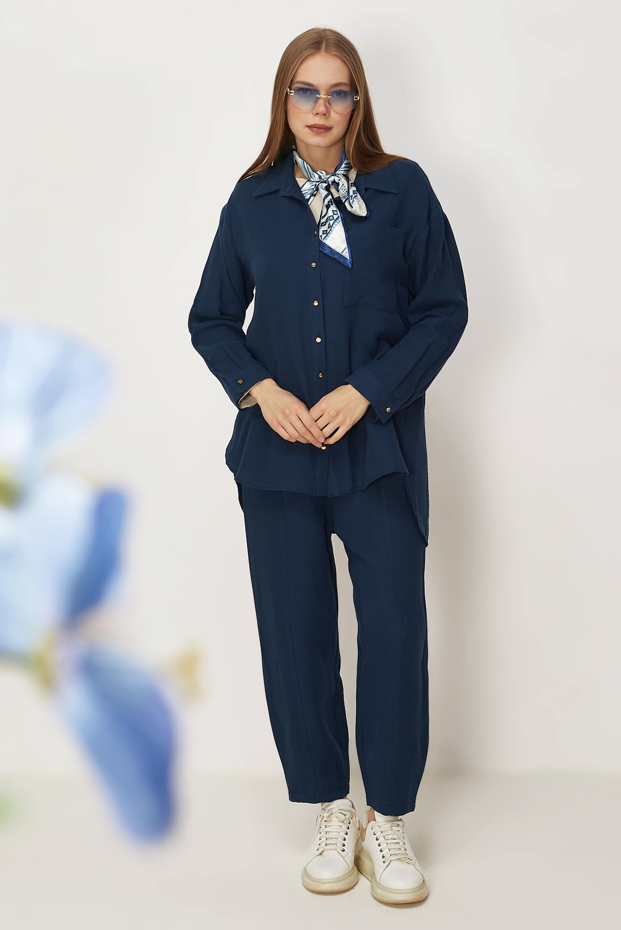 Hijab-Kleidung NAVY BLAU HOSENANZUG AUS MUSSELIN 45776