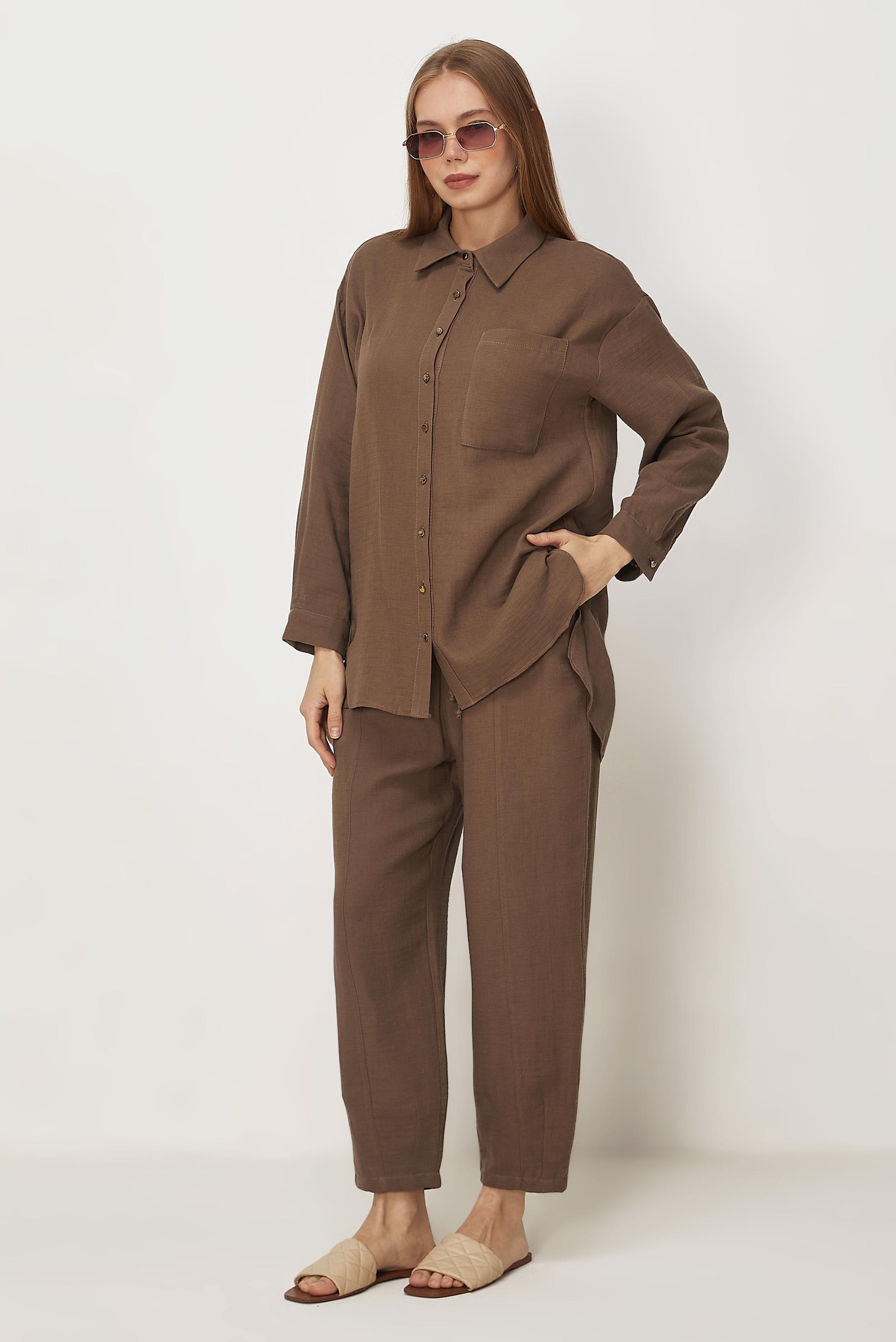 Hijab-Kleidung BRAUN HOSENANZUG AUS MUSSELIN 45776