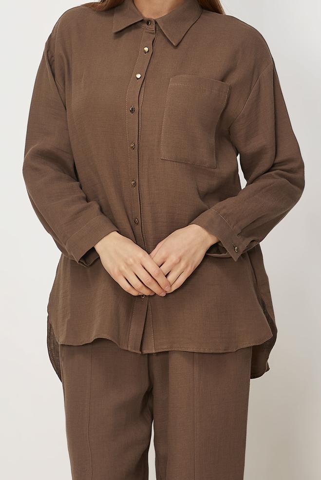 Hijab-Kleidung BRAUN HOSENANZUG AUS MUSSELIN 45776 - ALVİNA