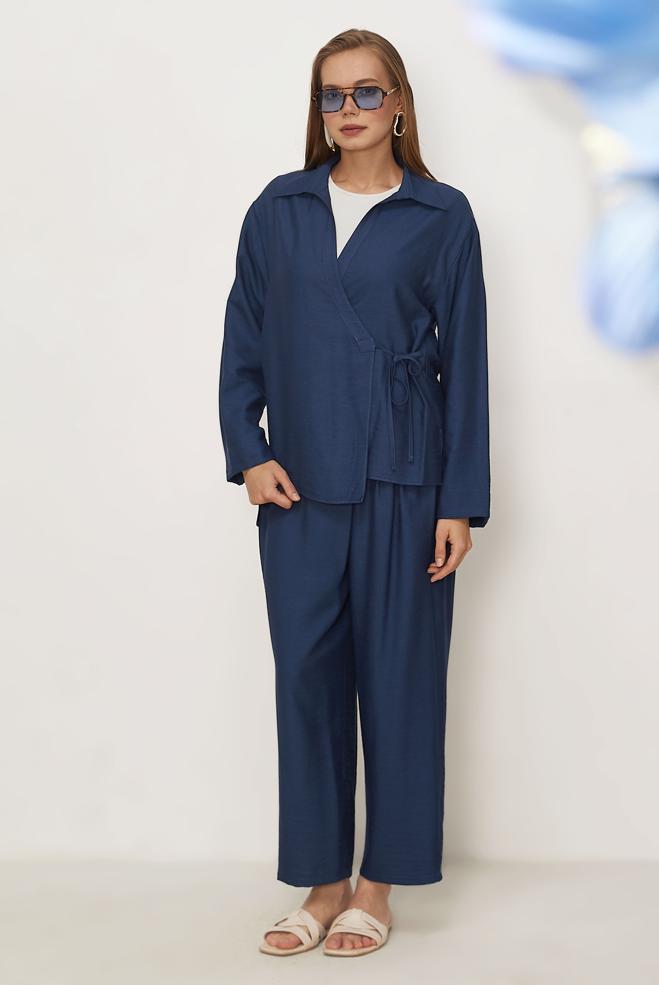 Hijab clothing NAVY BLUE TIED PANTSUIT 45781 - ALVİNA