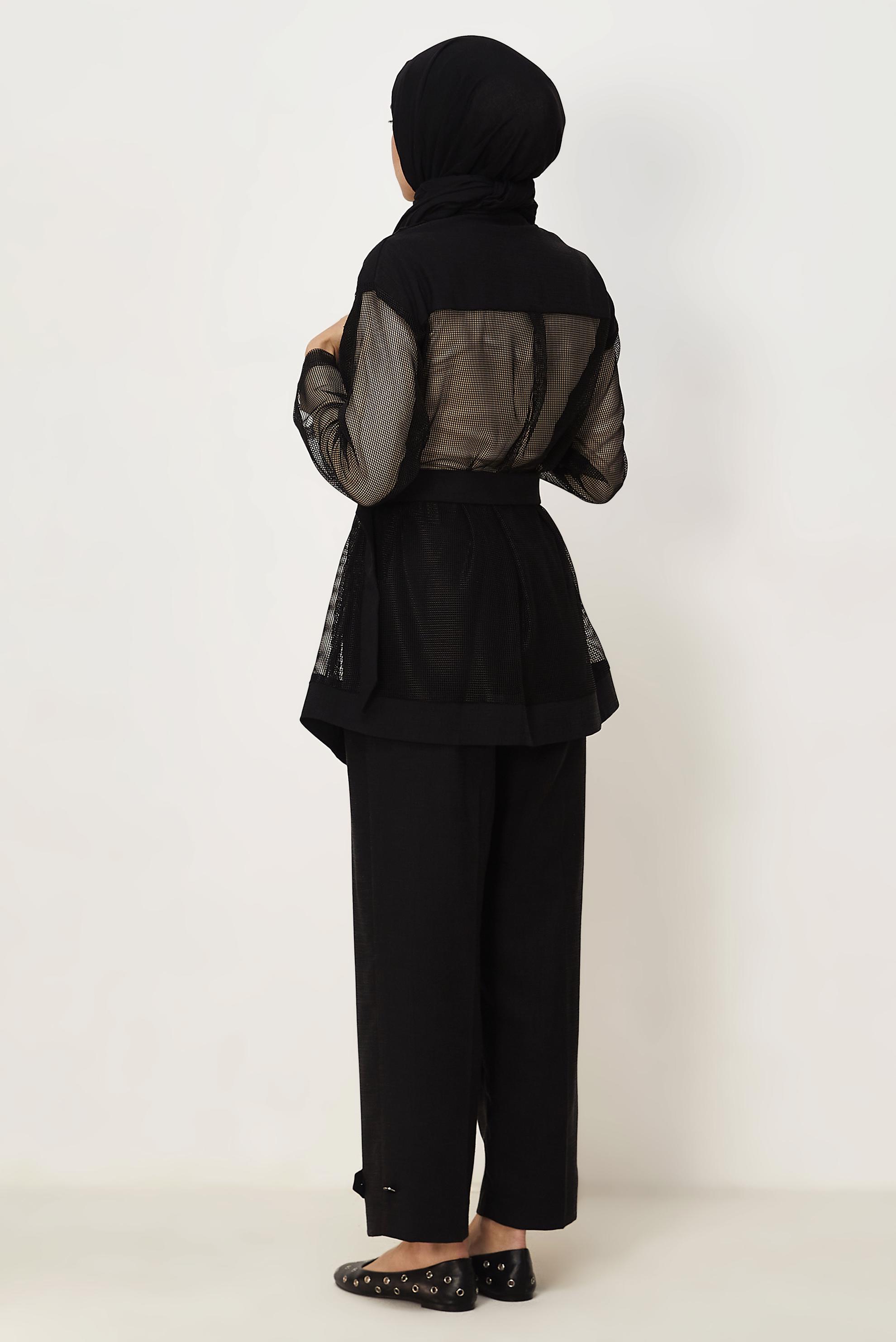 Tesettür giyim SİYAH KEMERLİ PANTOLONLU TAKIM 46301