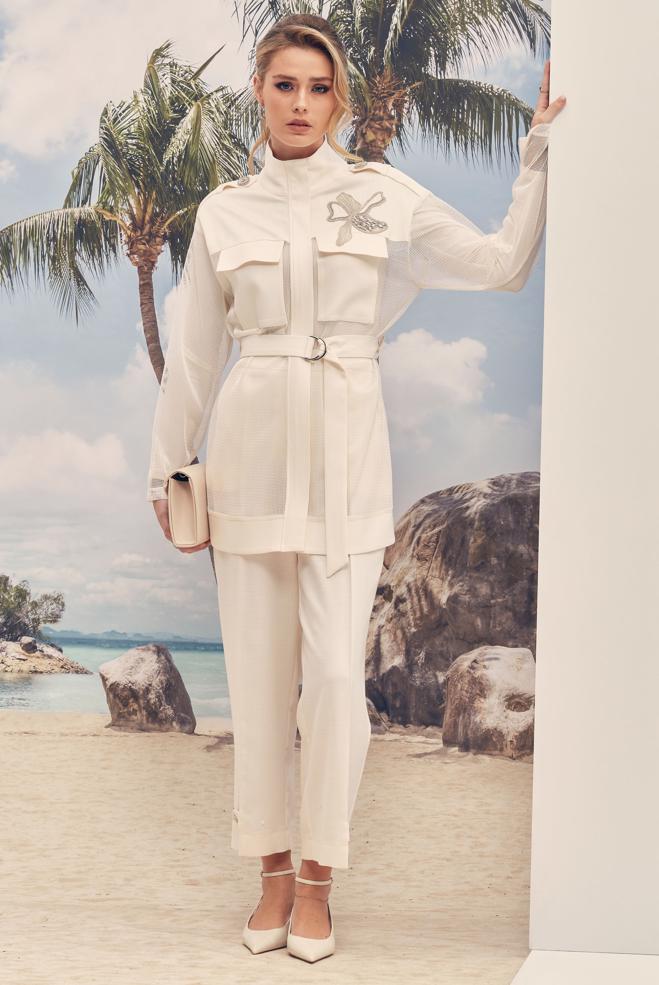 Hijab clothing WHITE BELTED PANTSUIT 46301 - ALVİNA